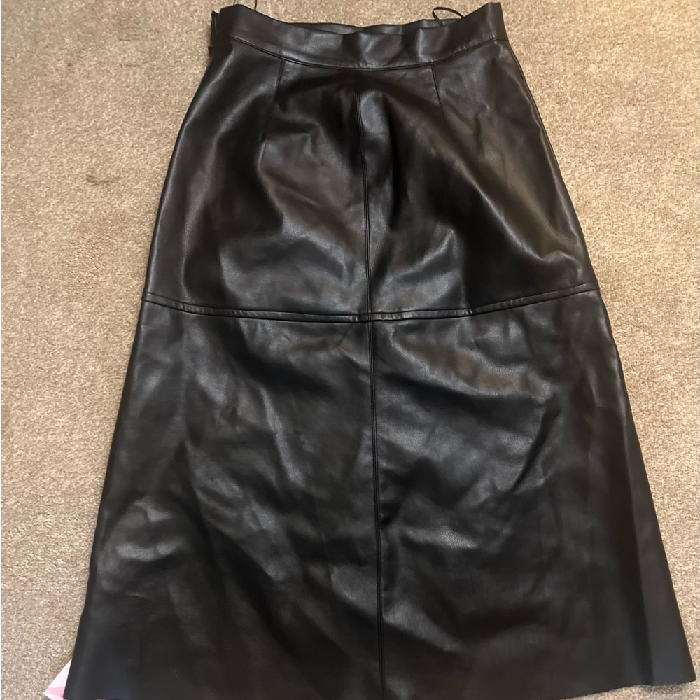 Chicwish raw cut A-line vegan leather skirt
